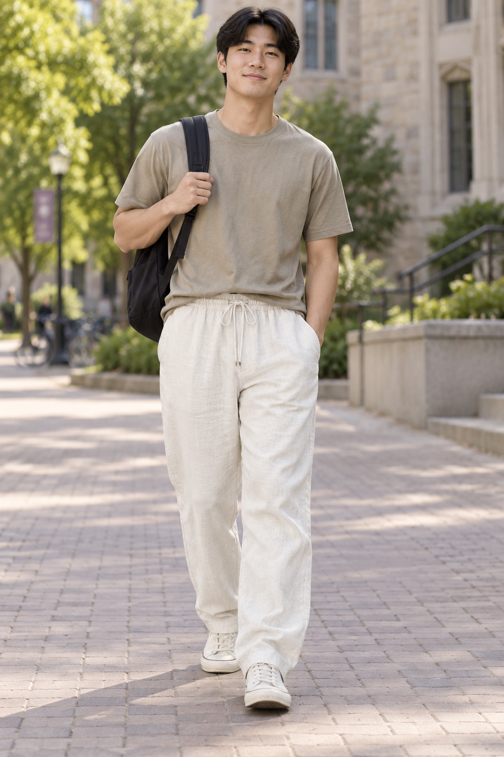 Trousers Men’s Textured Cotton Straight-Leg