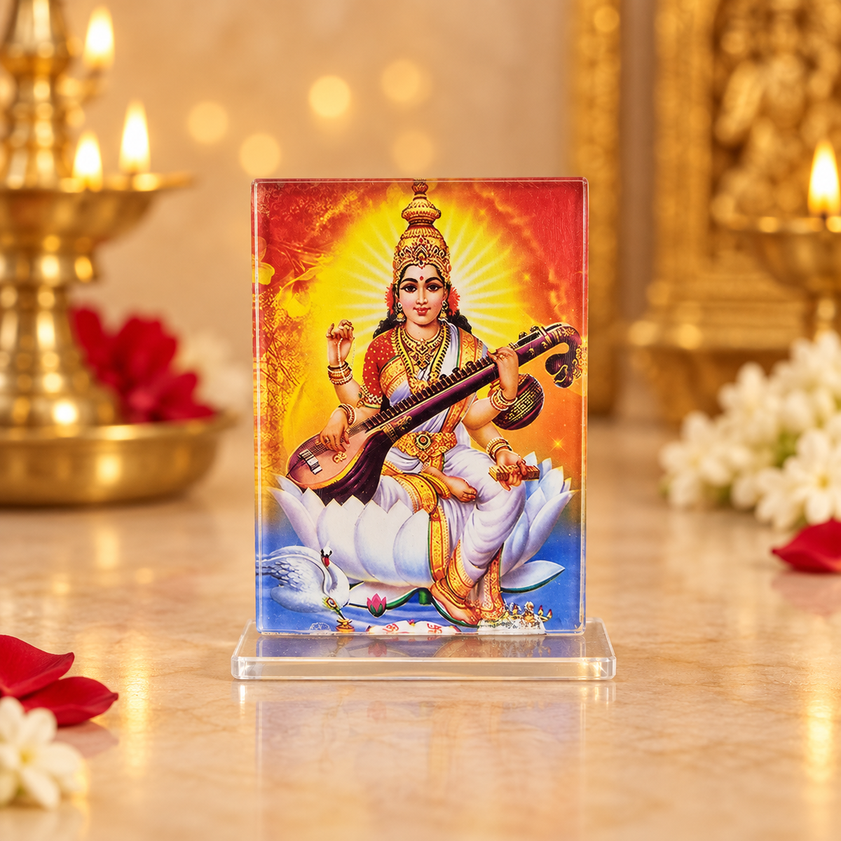 Acrylic Saraswati Photo Stand – Choose Your Size - Matchless Gifts