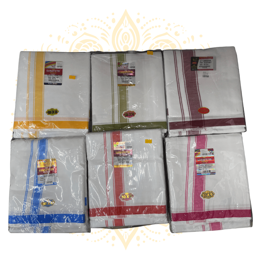 White Cotton Dhoti w/ Colored Border - Matchless Gifts3