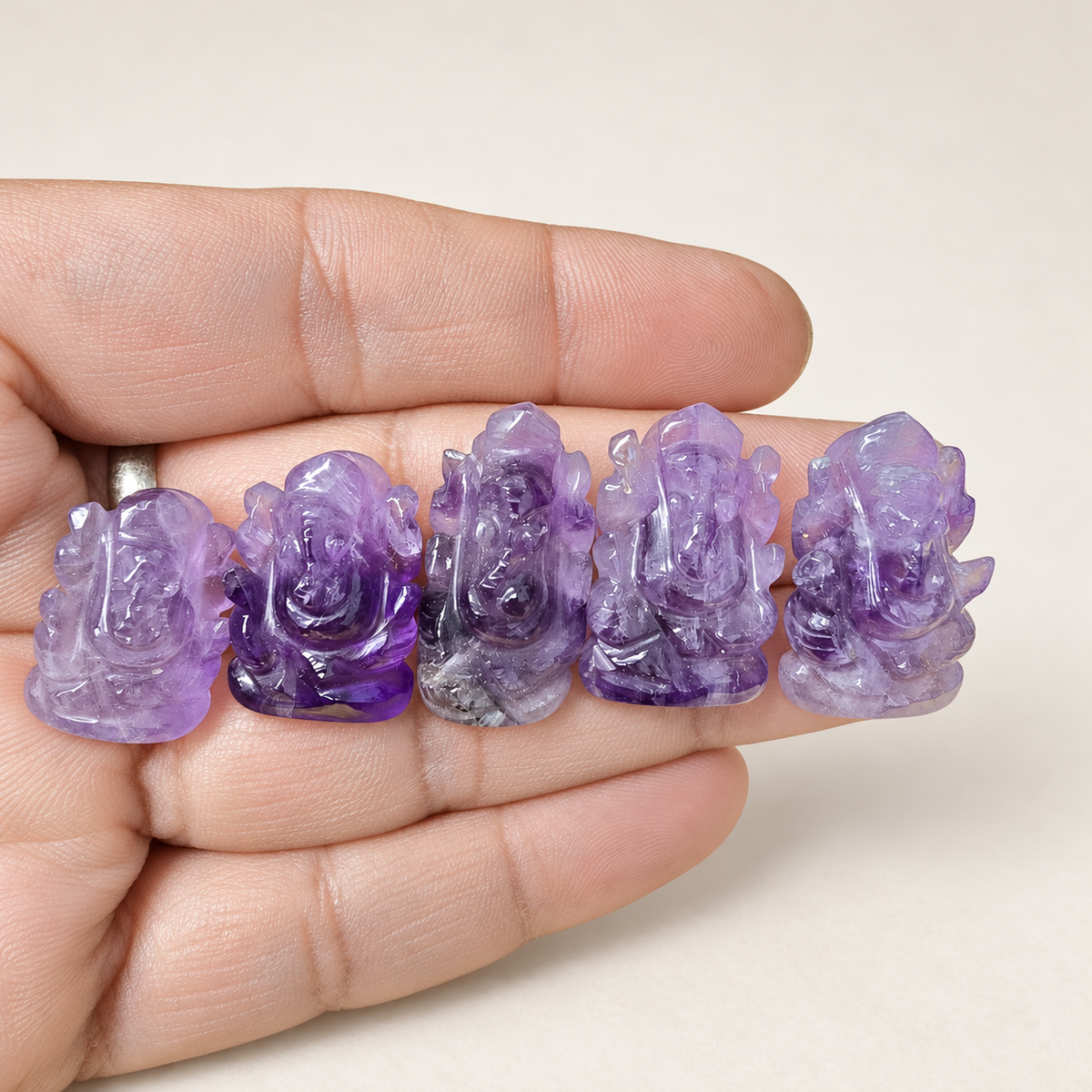 Hand Carved Amethyst Pocket Ganesh - Choose your size
