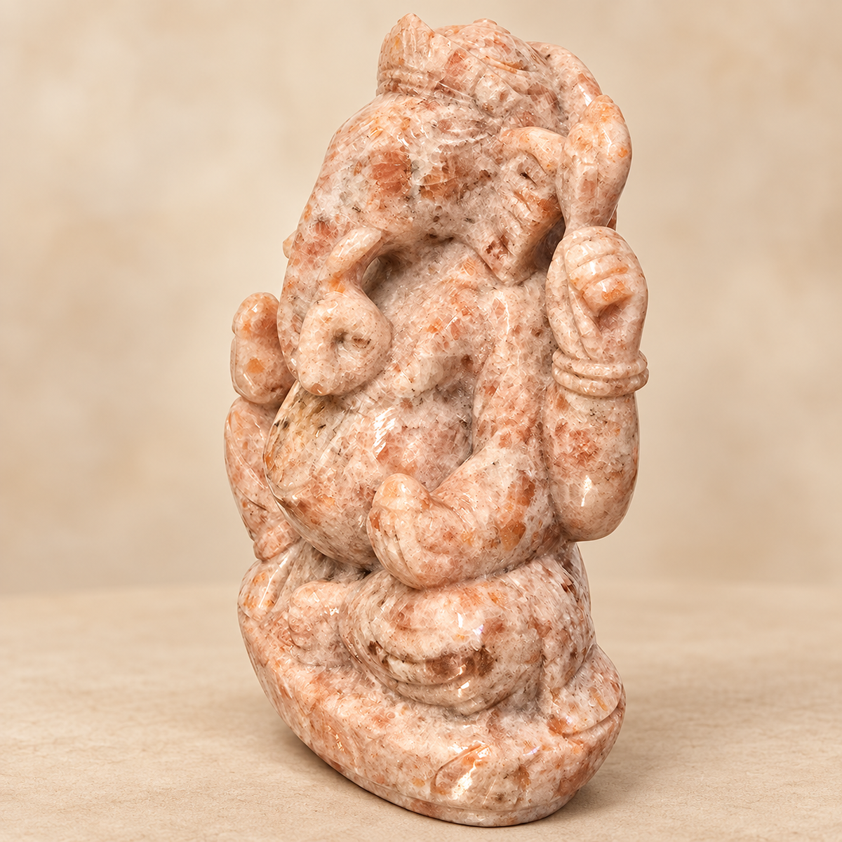 Hand-Carved Natural Sunstone Ganesh Murti – 5.5"
