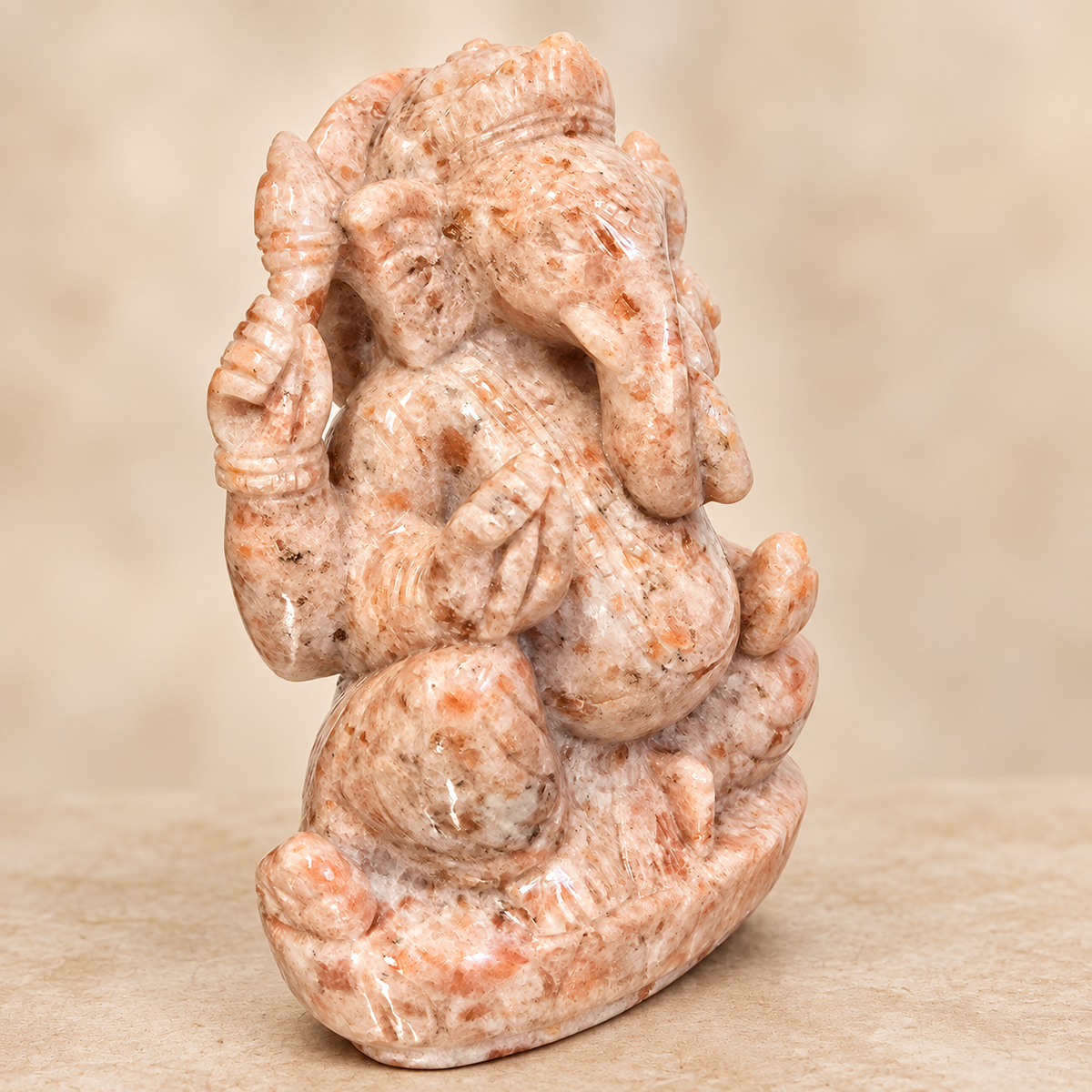 Hand-Carved Natural Sunstone Ganesh Murti – 5.5"