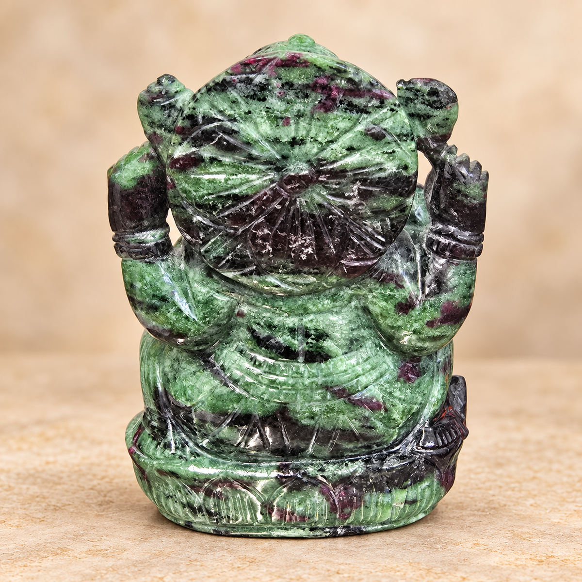 Hand-Carved Natural Ruby Zoisite Ganesh Murti – 5"