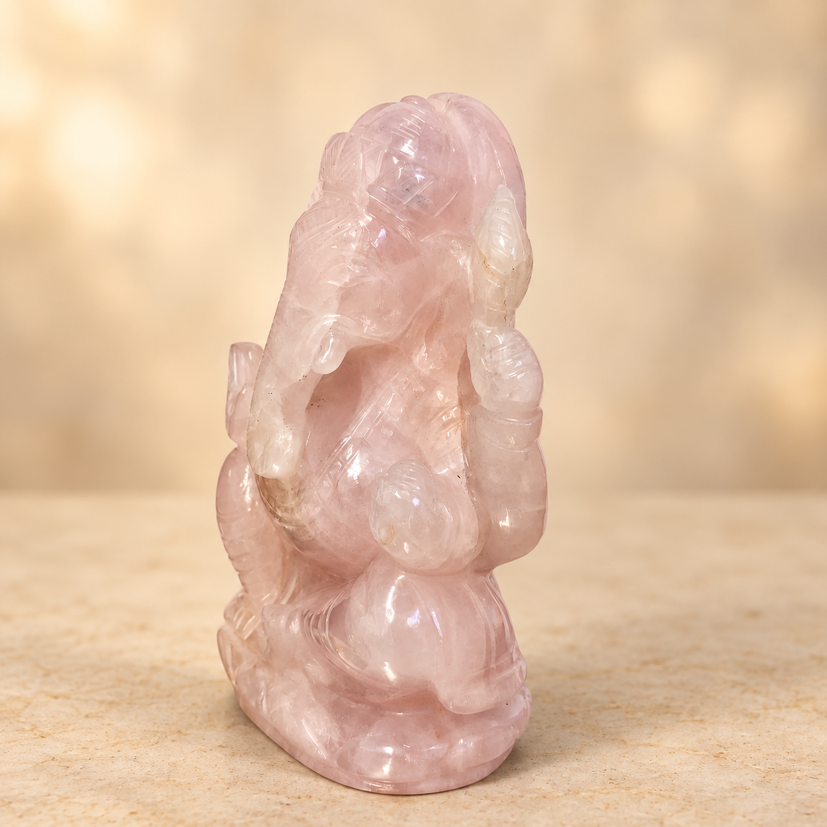 Hand-Carved Natural Rose Quartz Ganesh Murti – 5 and 5.5"