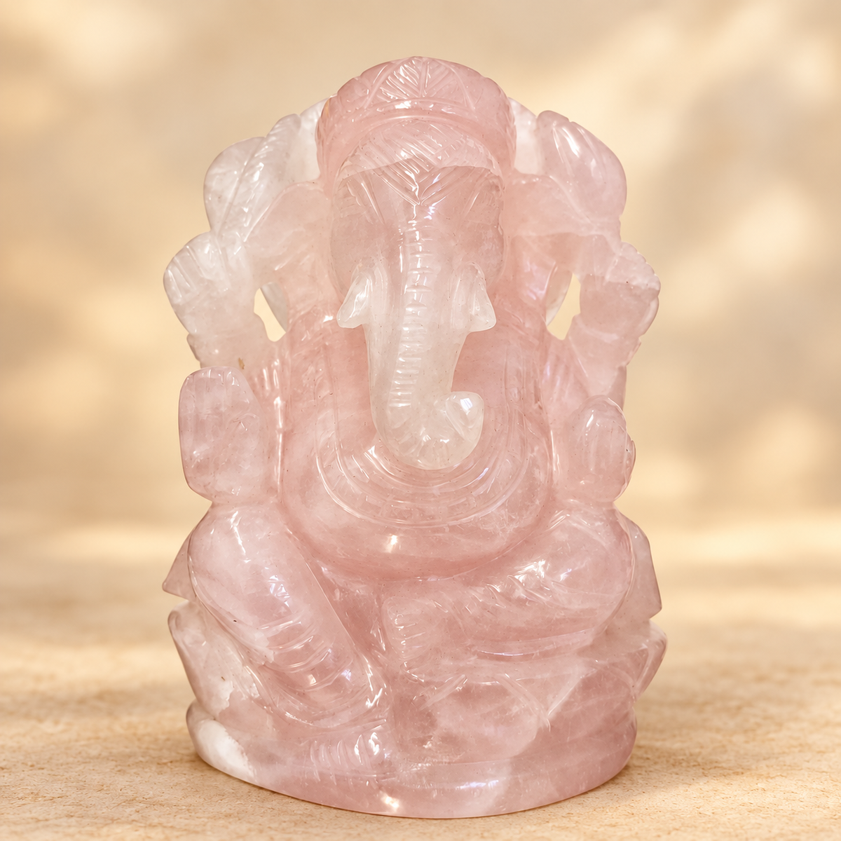 Hand-Carved Natural Rose Quartz Ganesh Murti – 5 and 5.5"