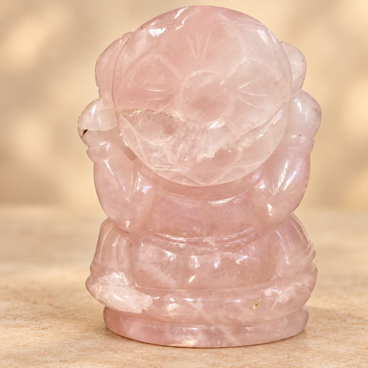 Hand-Carved Natural Rose Quartz Ganesh Murti – 5 and 5.5"
