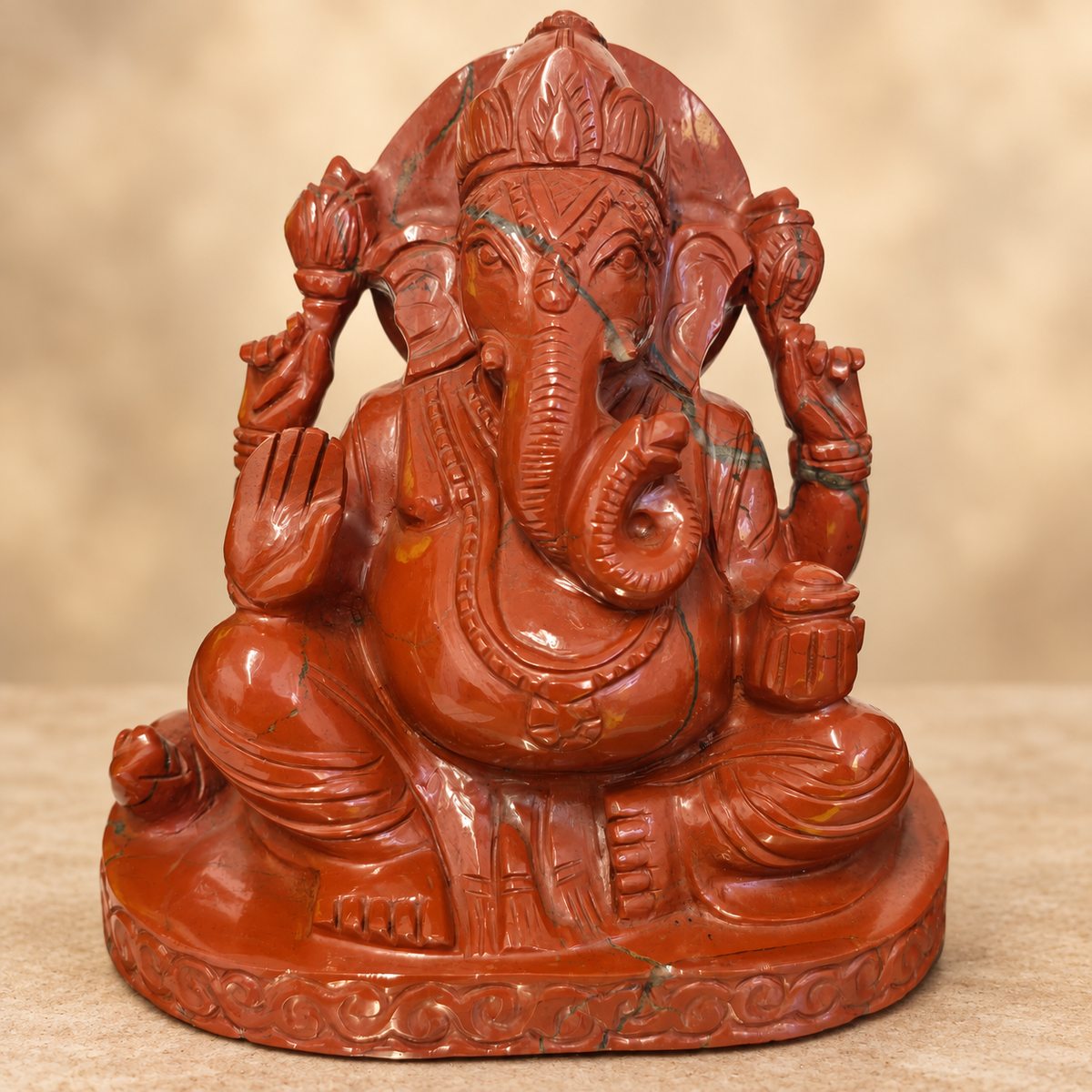 Hand-Carved Natural Red Jasper Ganesh Murti – 5.5"