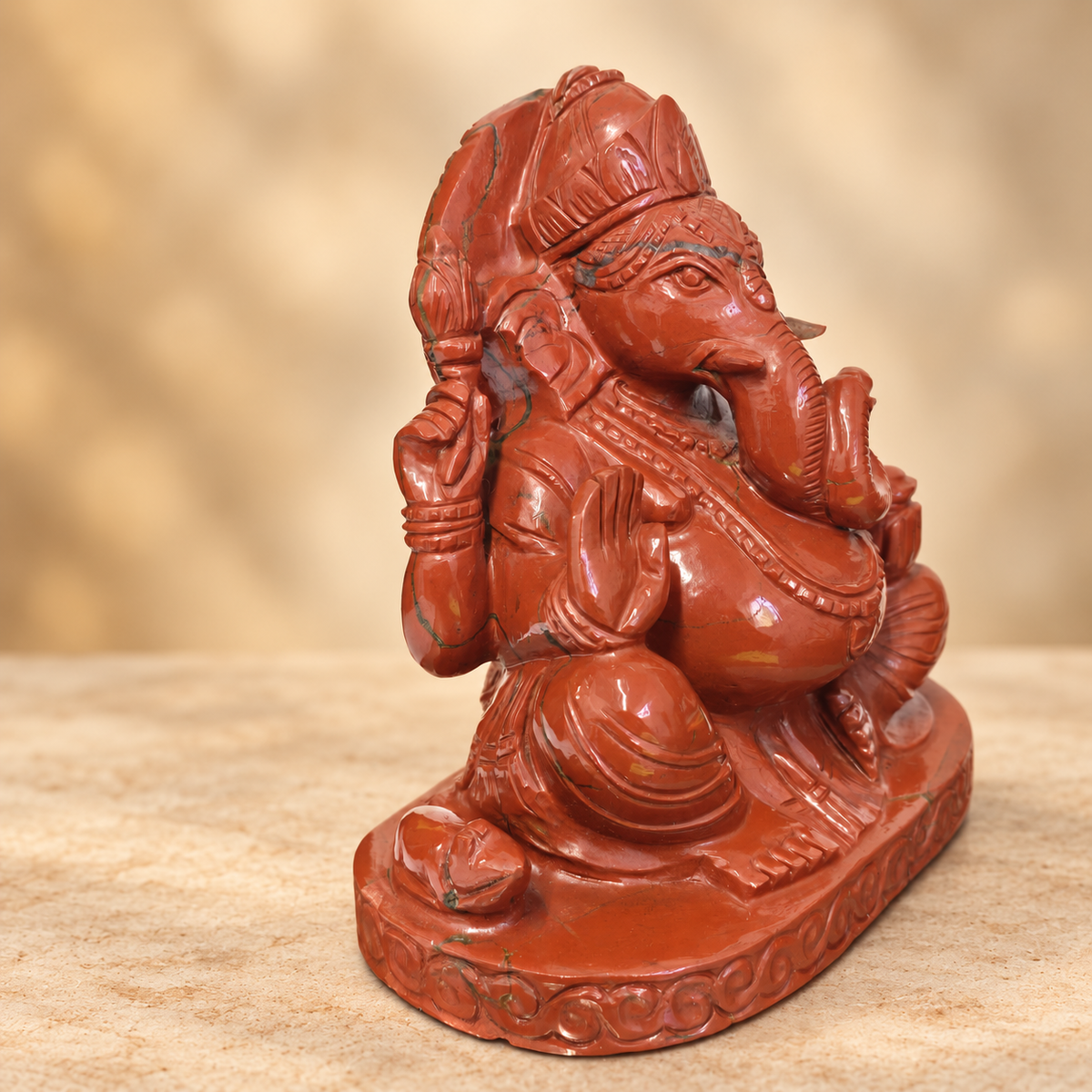 Hand-Carved Natural Red Jasper Ganesh Murti – 5.5"