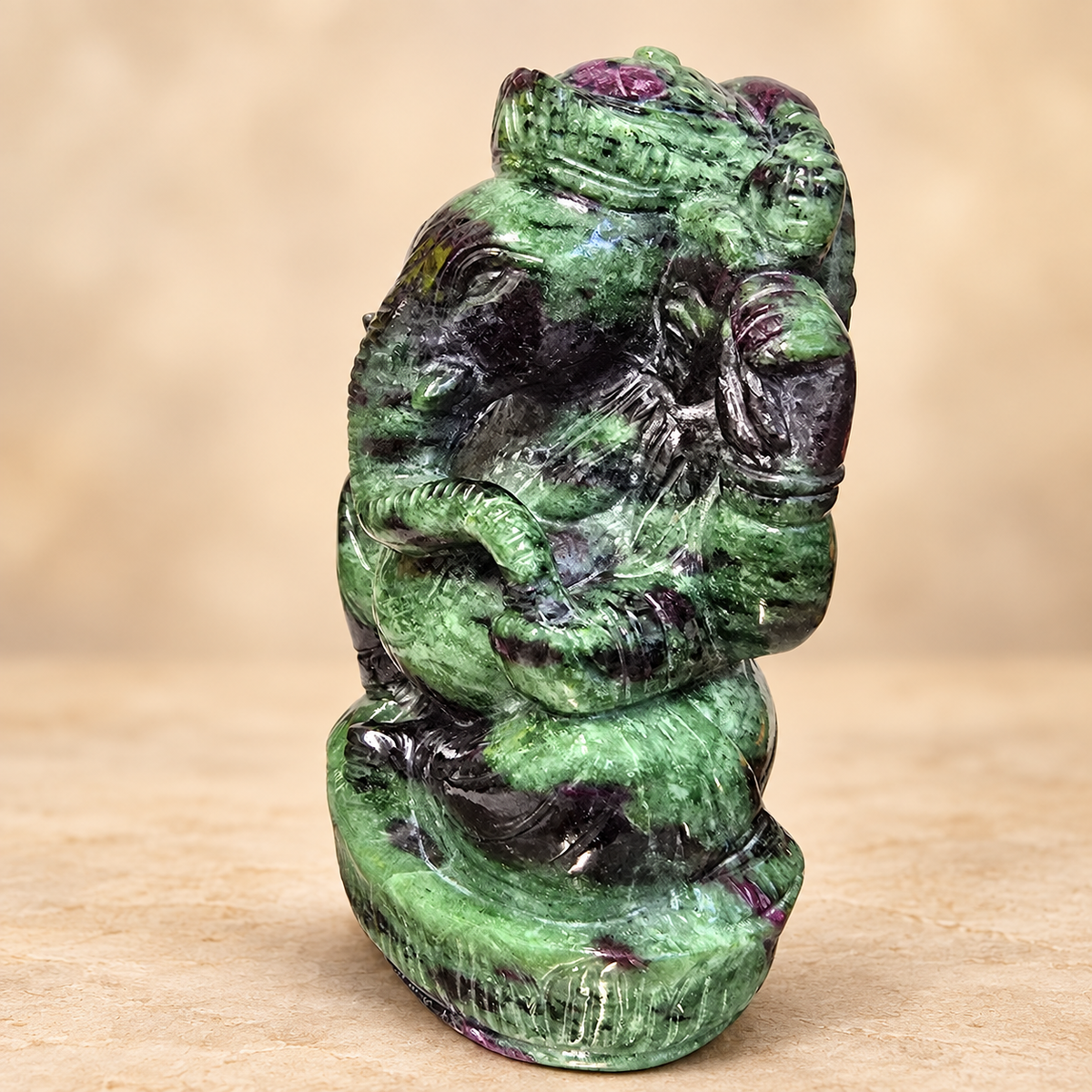Hand-Carved Natural Ruby Zoisite Ganesh Murti – 5"