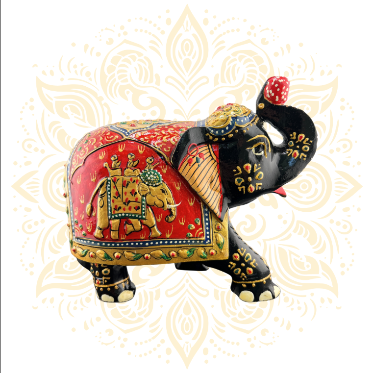 Wooden Black & Red Painted Elephant 5" - Matchless Gifts