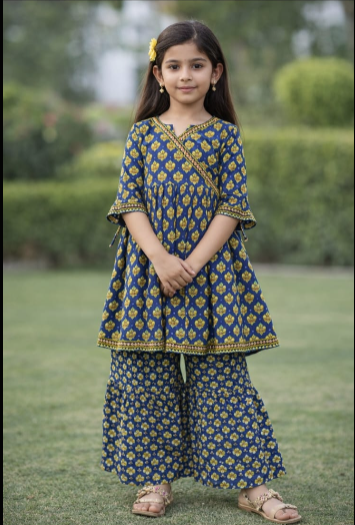 Girls' Cotton Anarkali Sharara Set