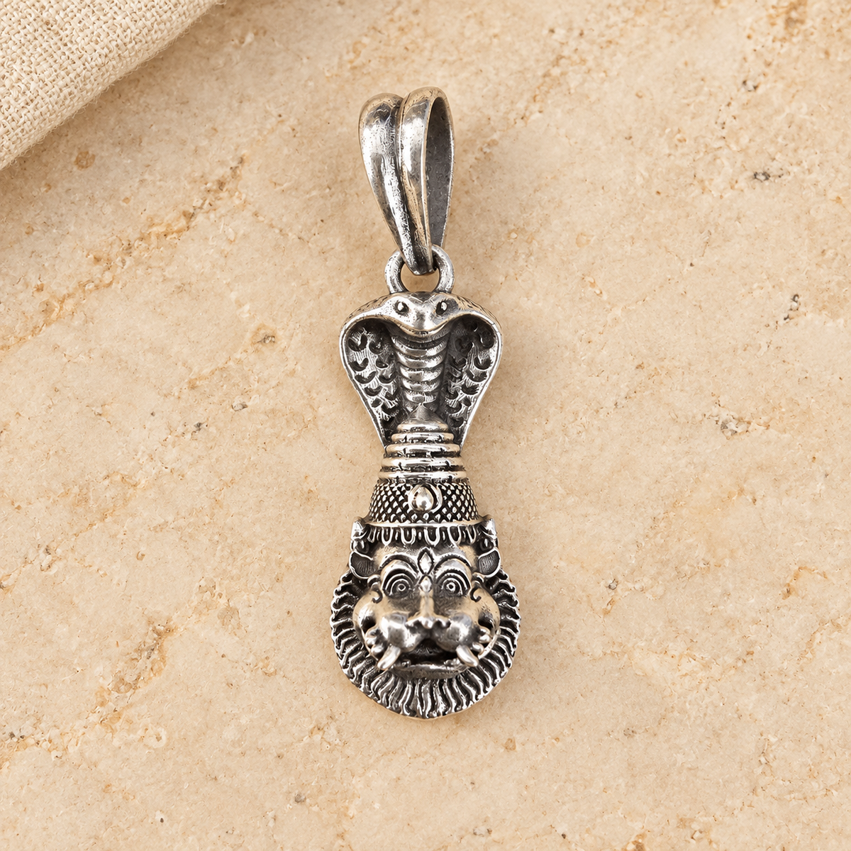 925 Sterling Silver Narasimha & Naga Pendant