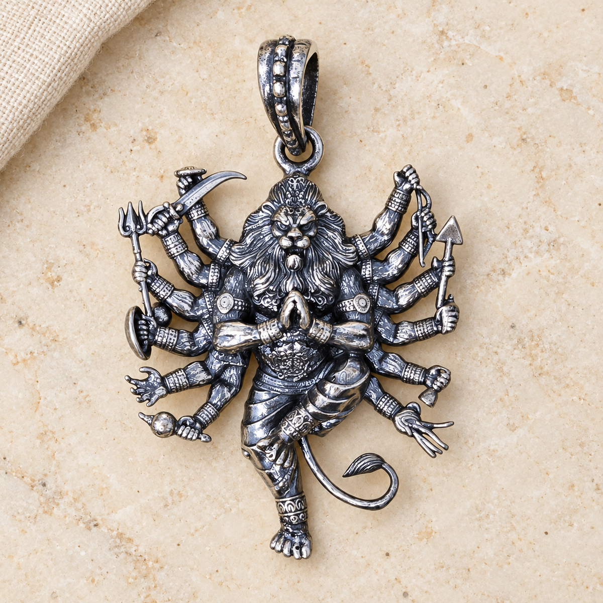 925 Sterling Silver Antique Lord Narasimha Pendant