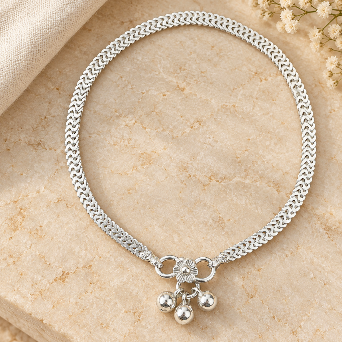 925 Sterling Silver Anklet Adjustable| Traditional Indian Jewelry 10.25"