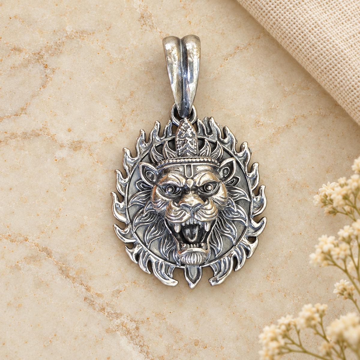 925 Sterling Silver Ugra Narasimha Pendant