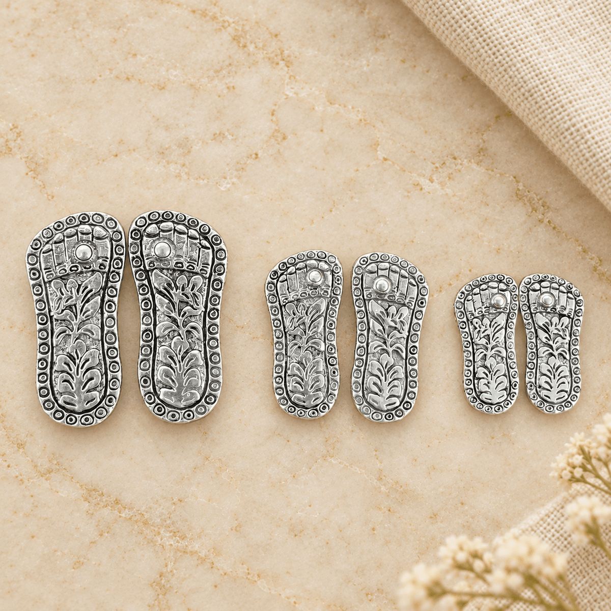 925 Sterling Silver Charan Paduka - 3 Sizes - Matchless Gifts
