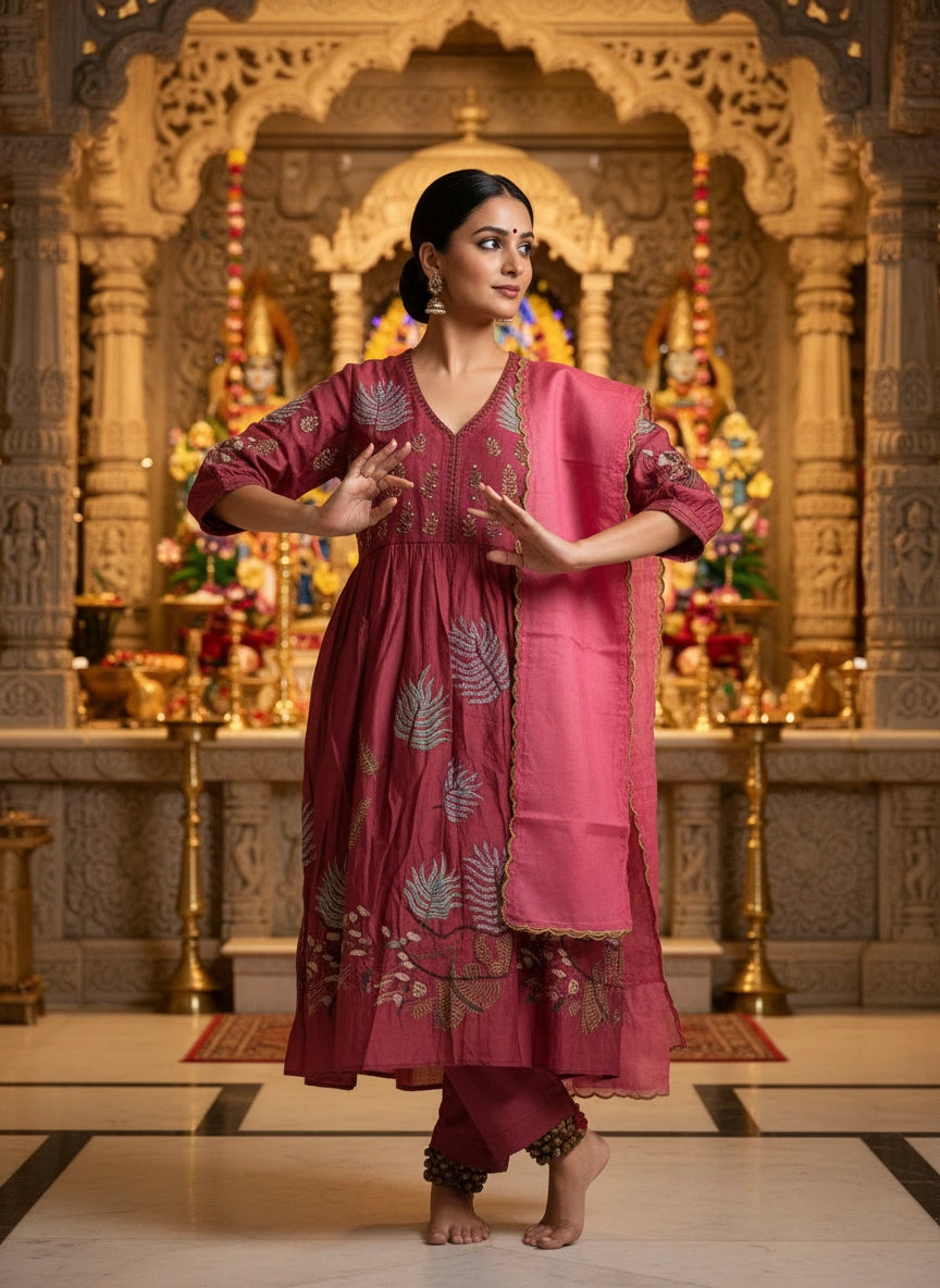 Cotton Maroon Women's Kurti Set - Matchless Gifts