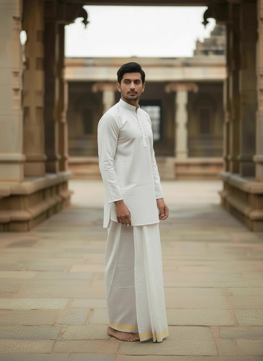 White Cotton Dhoti w/ Colored Border - Matchless Gifts2
