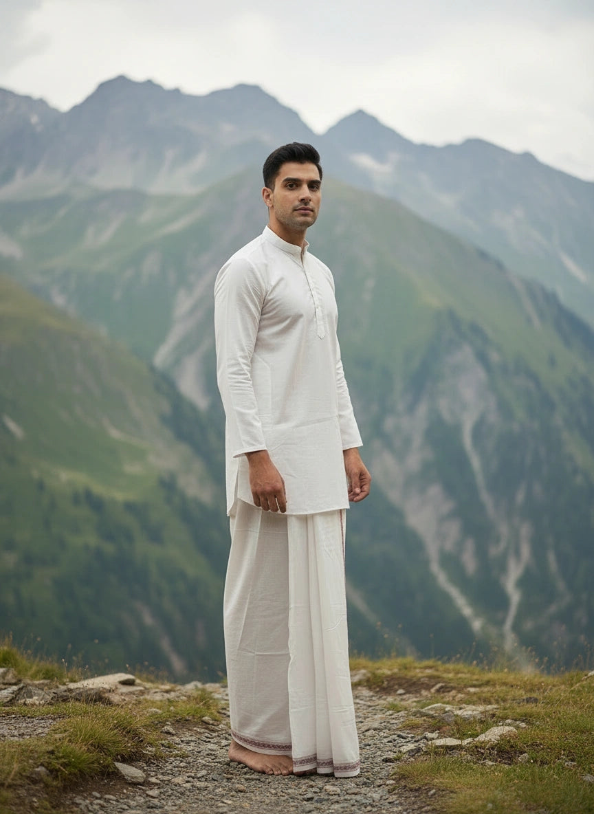 White Full Sleeve Kurta w/ Collar | Traditional Indian Devotional Clothing