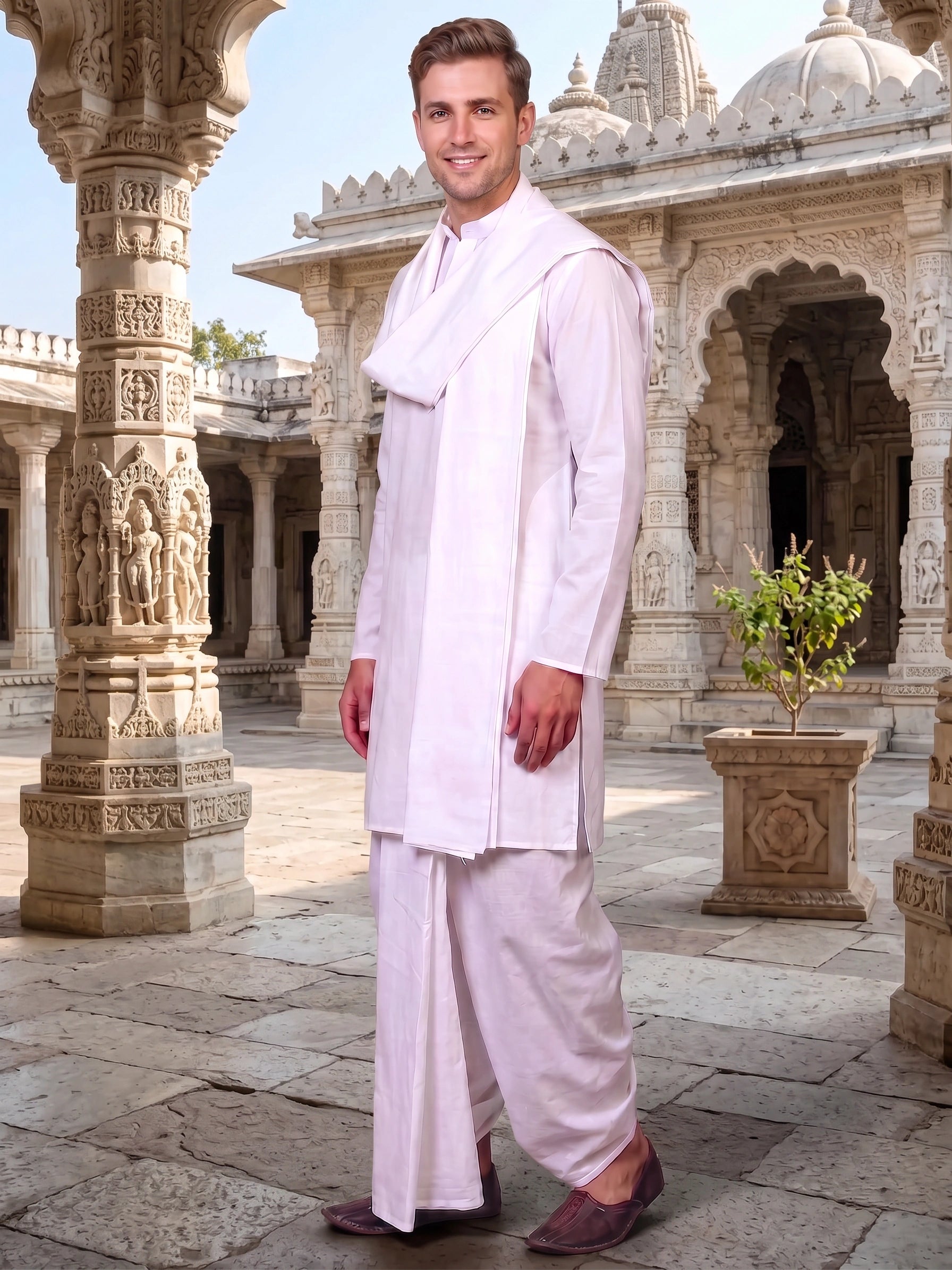 SGT Cotton White Dhoti 4m | Traditional Devotional Wear