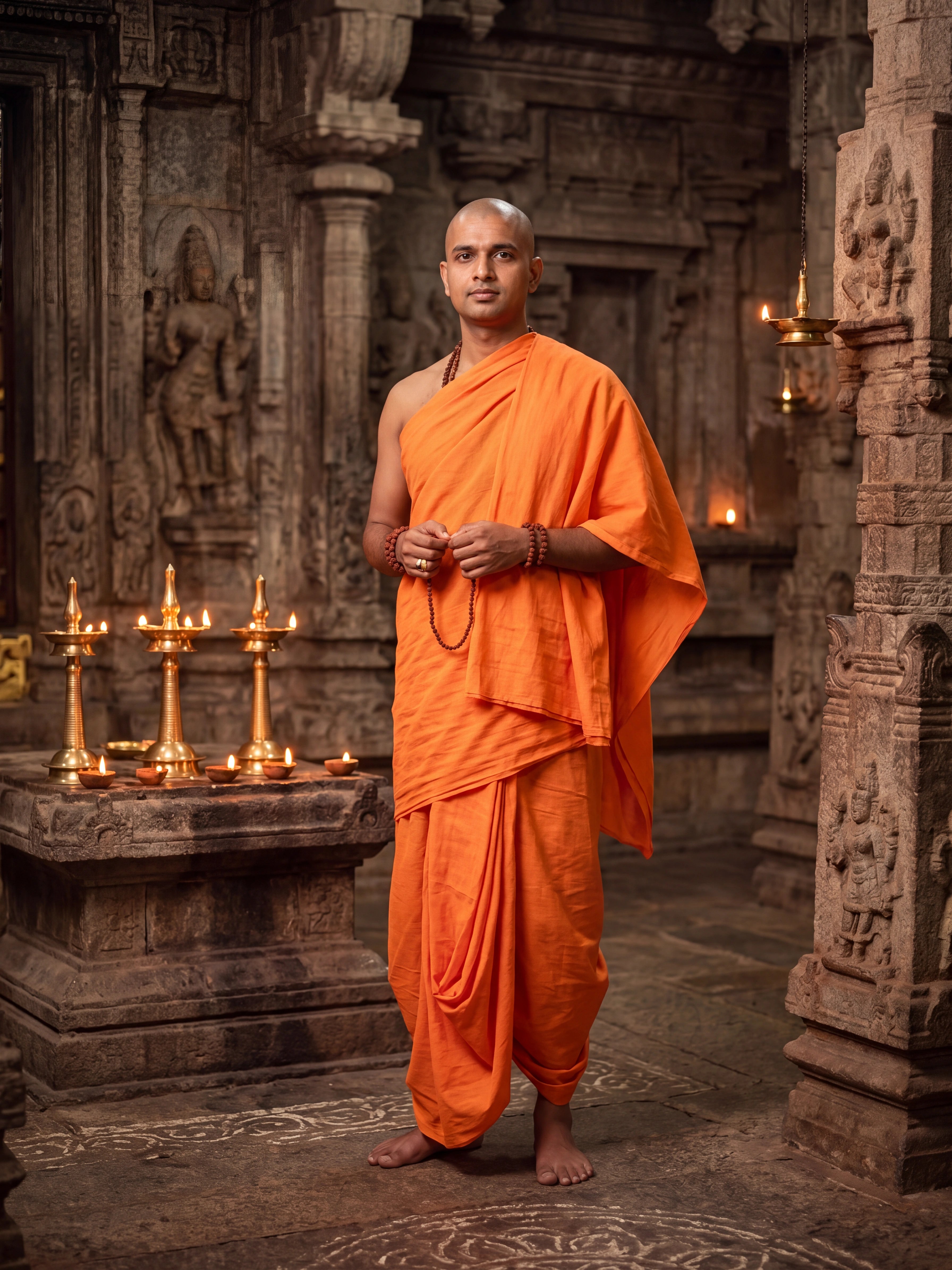 Saffron Cotton Dhoti Chadar Set
