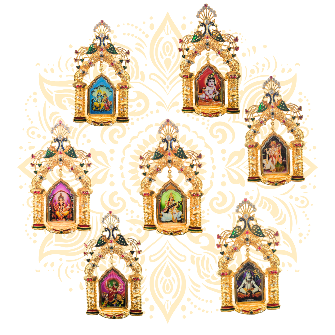 Moksha Golden Metal Deity Mini Mandir Stand