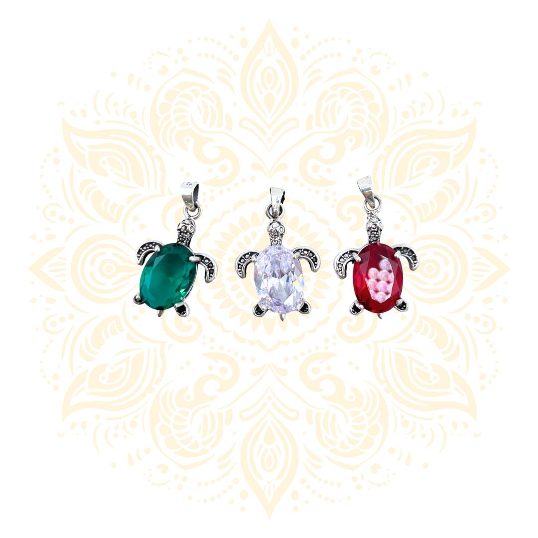 925 Sterling Silver Turtle Pendant with Zirconia