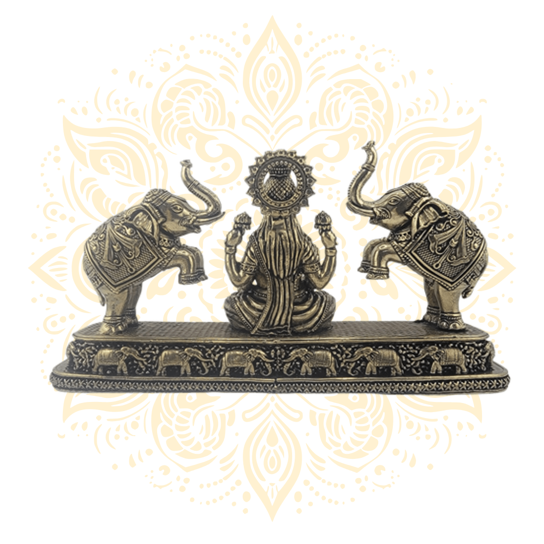 Brass Laxmi w/ Elephant Pauti 8" - Matchless Gifts2