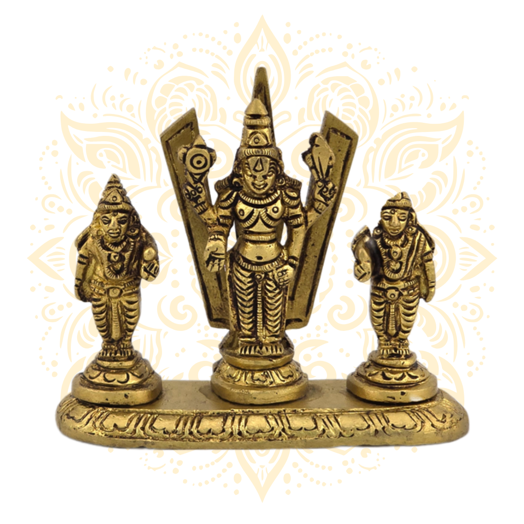 Brass Balaji w/ Sridevi & Bhudevi 3"