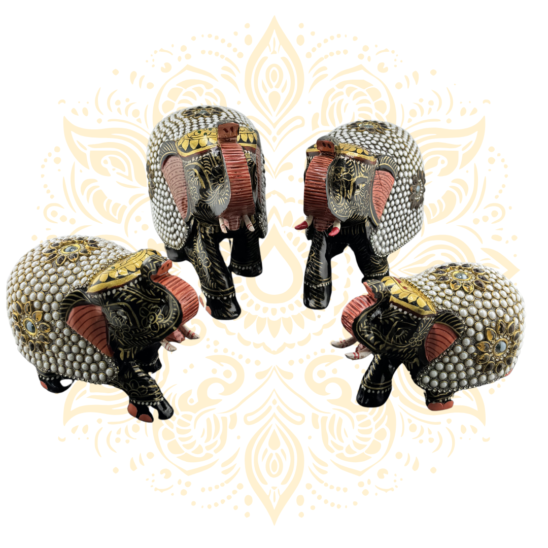 Wooden Stone Work Elephant - Matchless Gifts