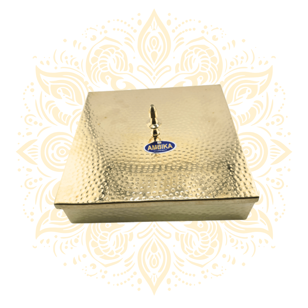 Square Brass Spice Container Masala Dabba w/ Spoon - Matchless Gifts