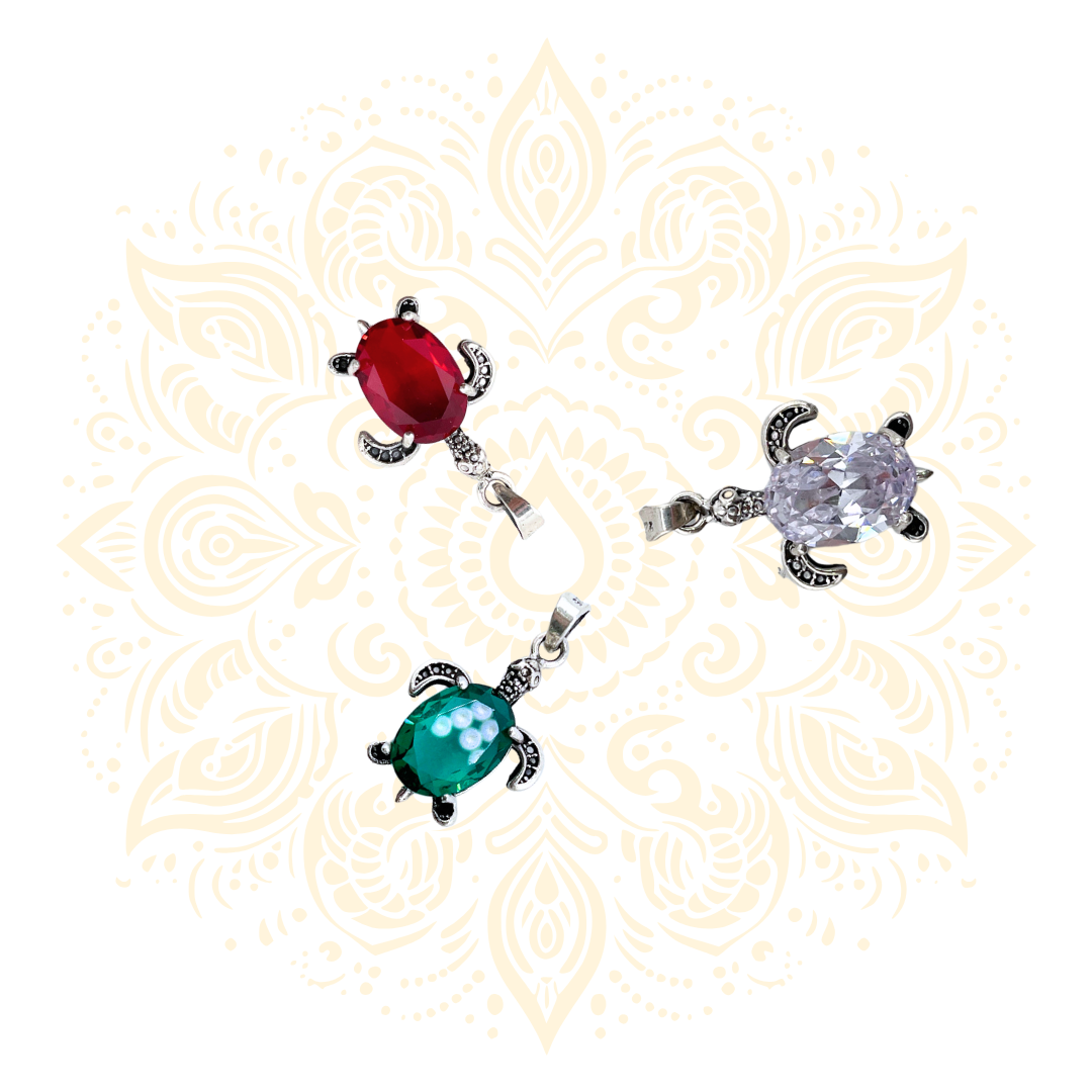 925 Sterling Silver Turtle Pendant with Zirconia