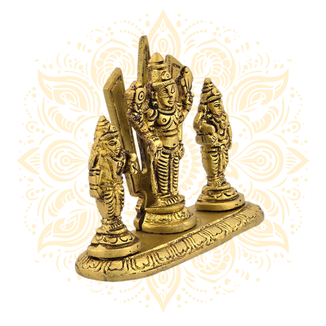 Brass Balaji w/ Sridevi & Bhudevi 3"