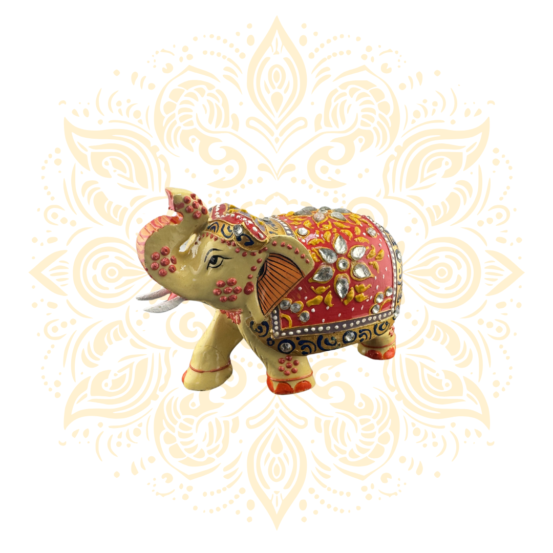 Wooden Red Painting Elephant