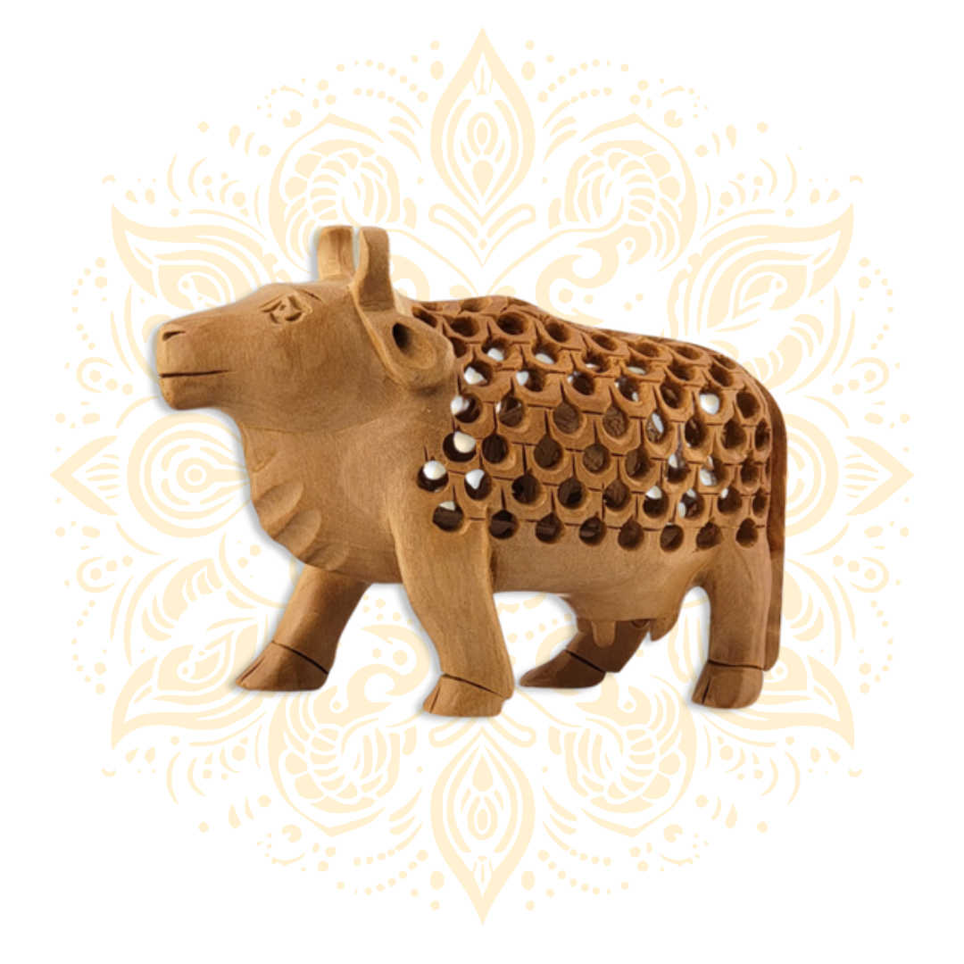 Hand Craved Wooden Jali Style Cow - Matchless Gifts1
