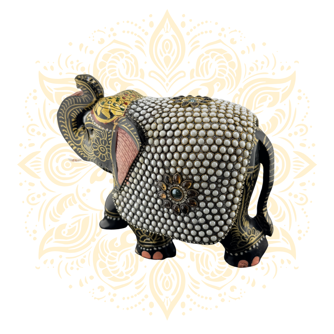Wooden Stone Work Elephant - Matchless Gifts