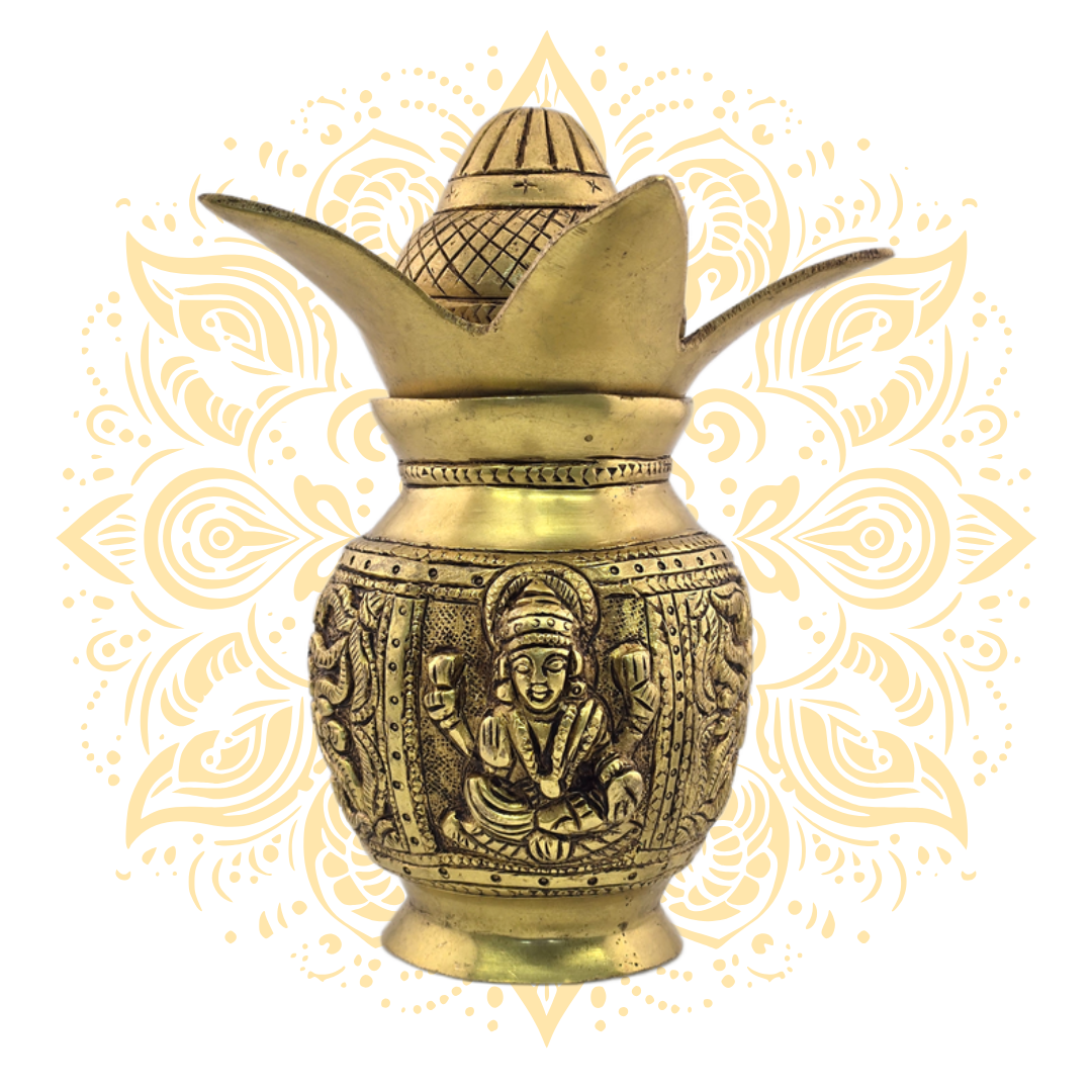Brass Kalash w/ Laxmi & Ganesh Design 6" - Matchless Gifts4