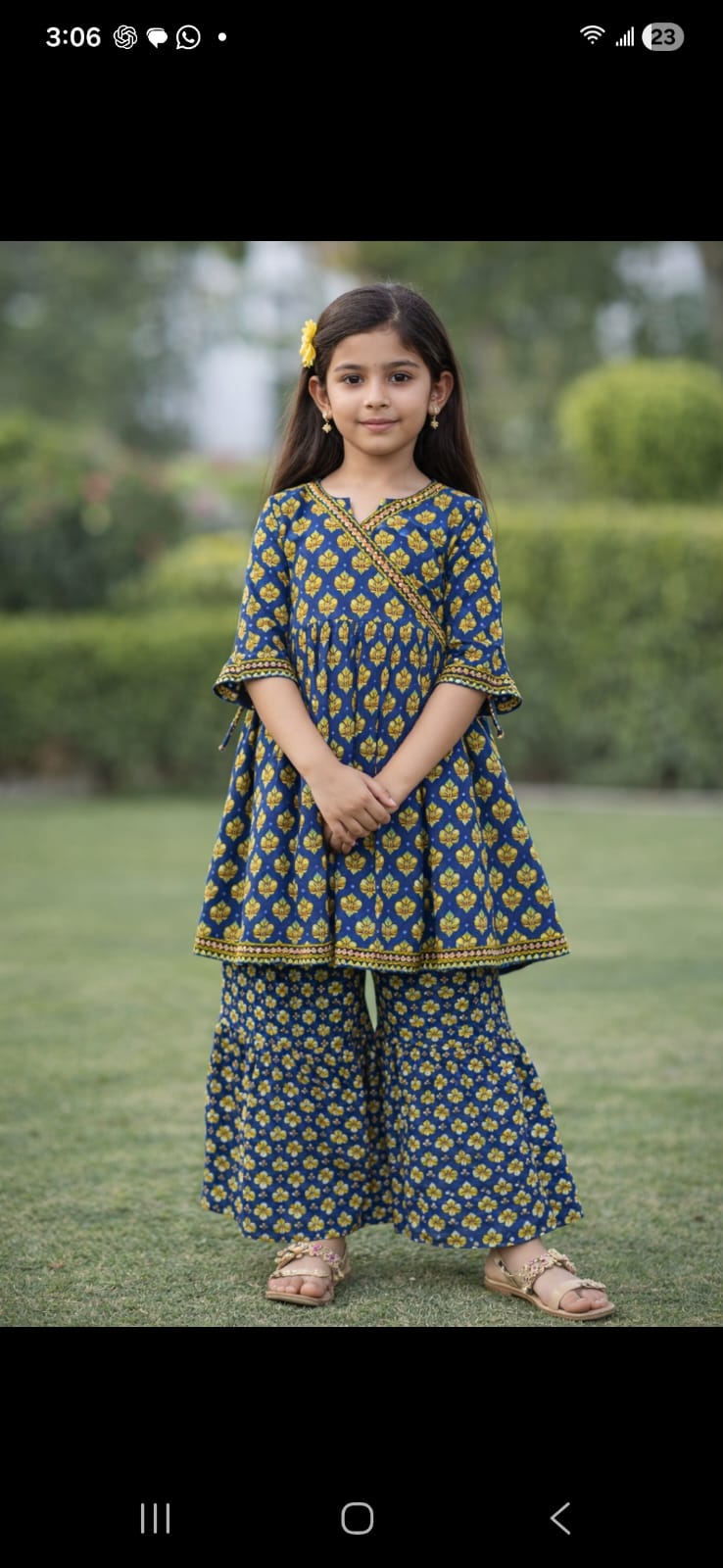 Girls' Cotton Anarkali Sharara Set - Matchless Gifts