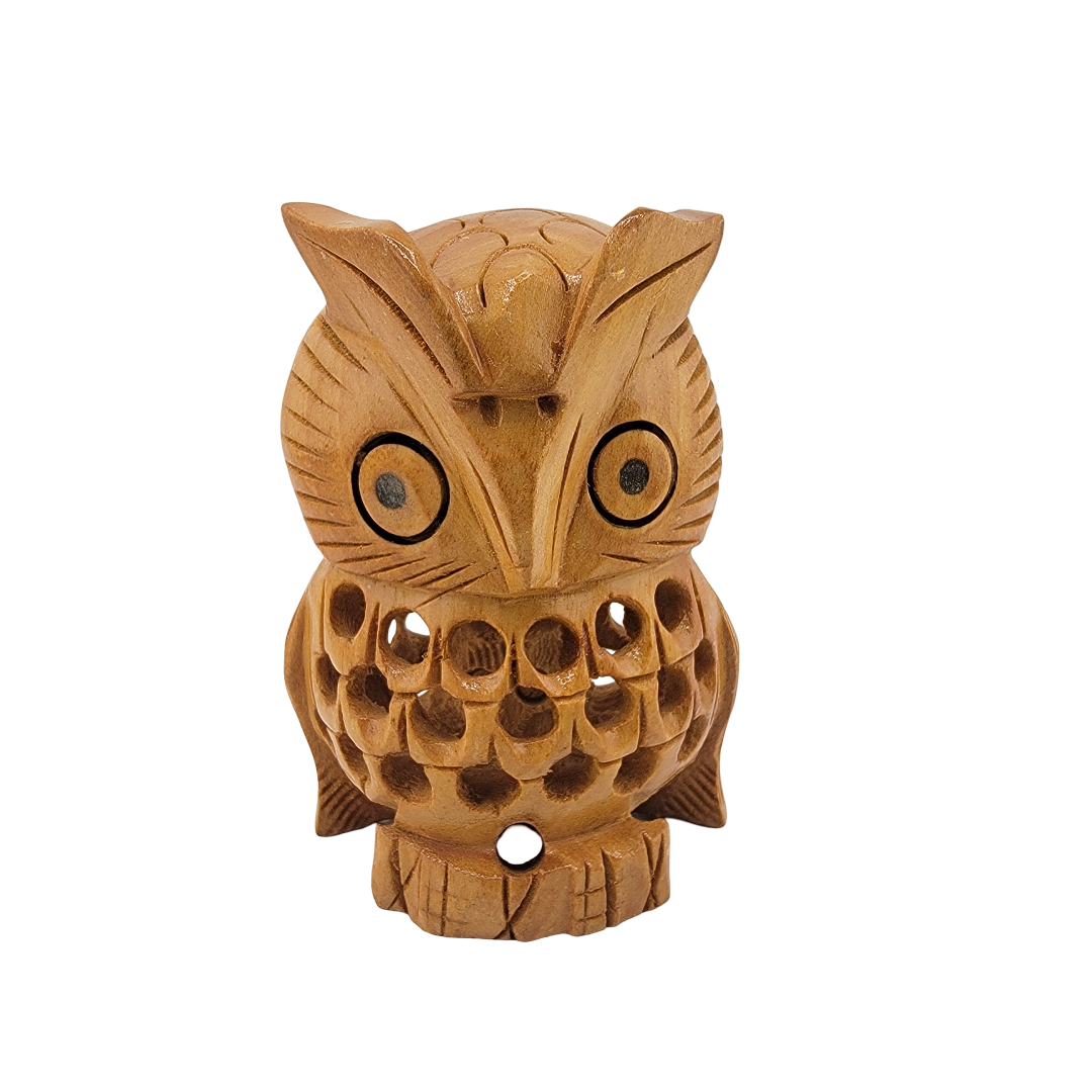 Wooden Jali Took Owl – Hand-Carved with Undercut Inner Owl - Matchless Gifts5