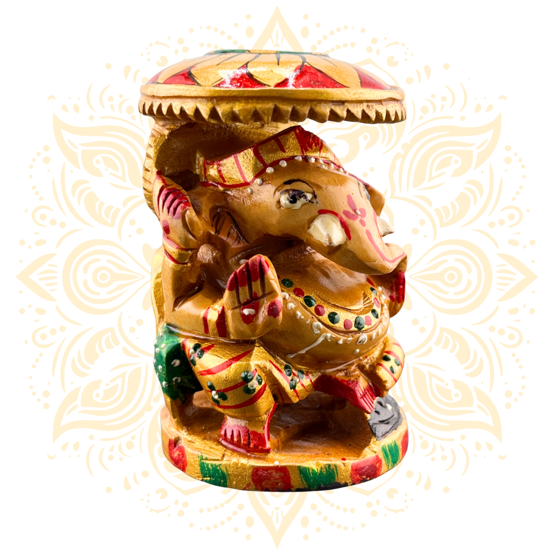 Wooden Painted Chatri Ganesh 2.5" - Matchless Gifts3