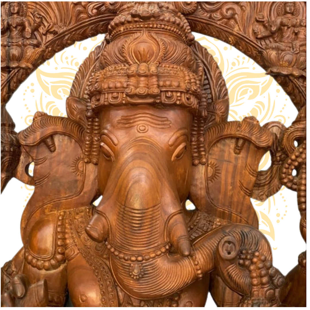 Hand Carved Wooden Ganesh Statue 8' 4"