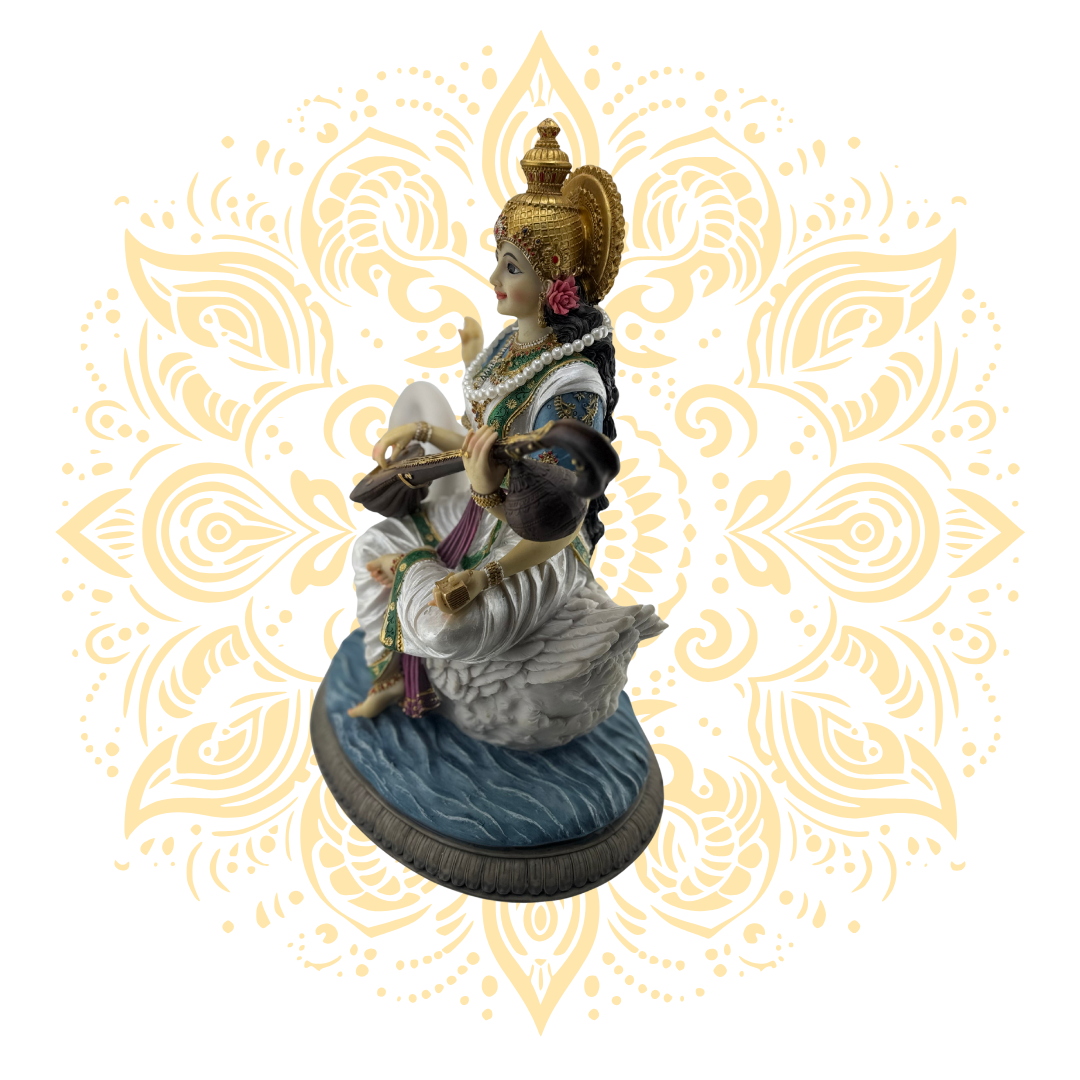 Polyresin Saraswati on Swan 13.5"
