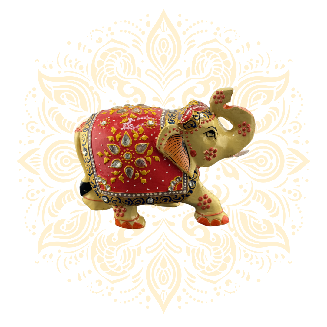 Wooden Red Painting Elephant