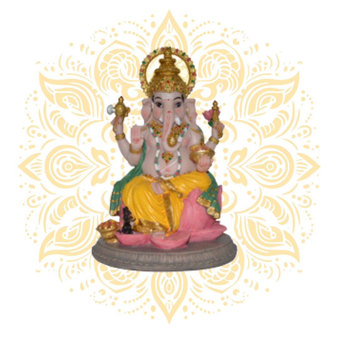 Polyresin Ganesh On Lotus 8.5" - Matchless Gifts