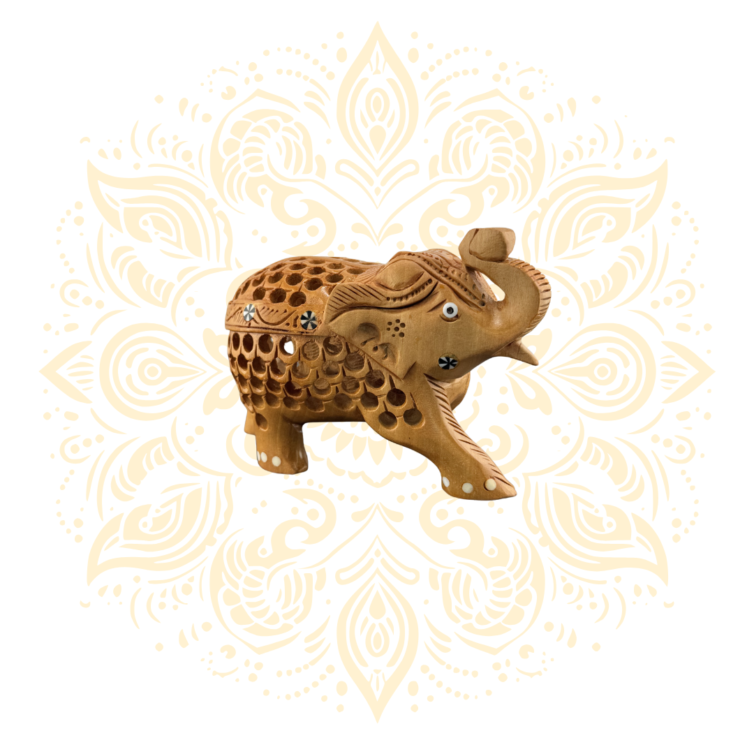 Wooden Jali Trunk up Elephant 3" - Matchless Gifts2