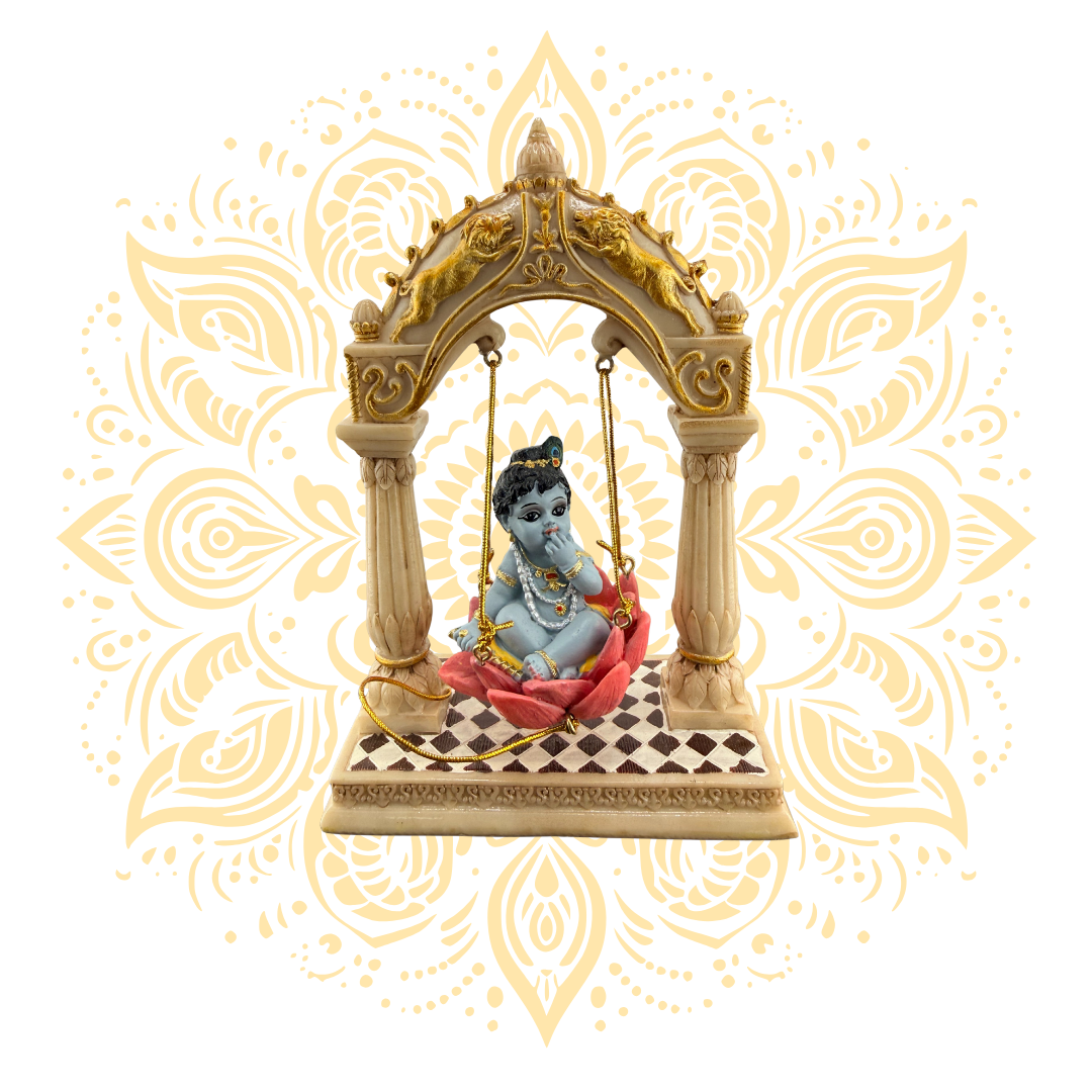Polyresin Krishna Lotus on Swing 2.5"