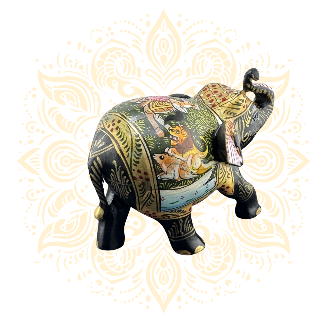 Wooden Black Painted Elephant Flower Work