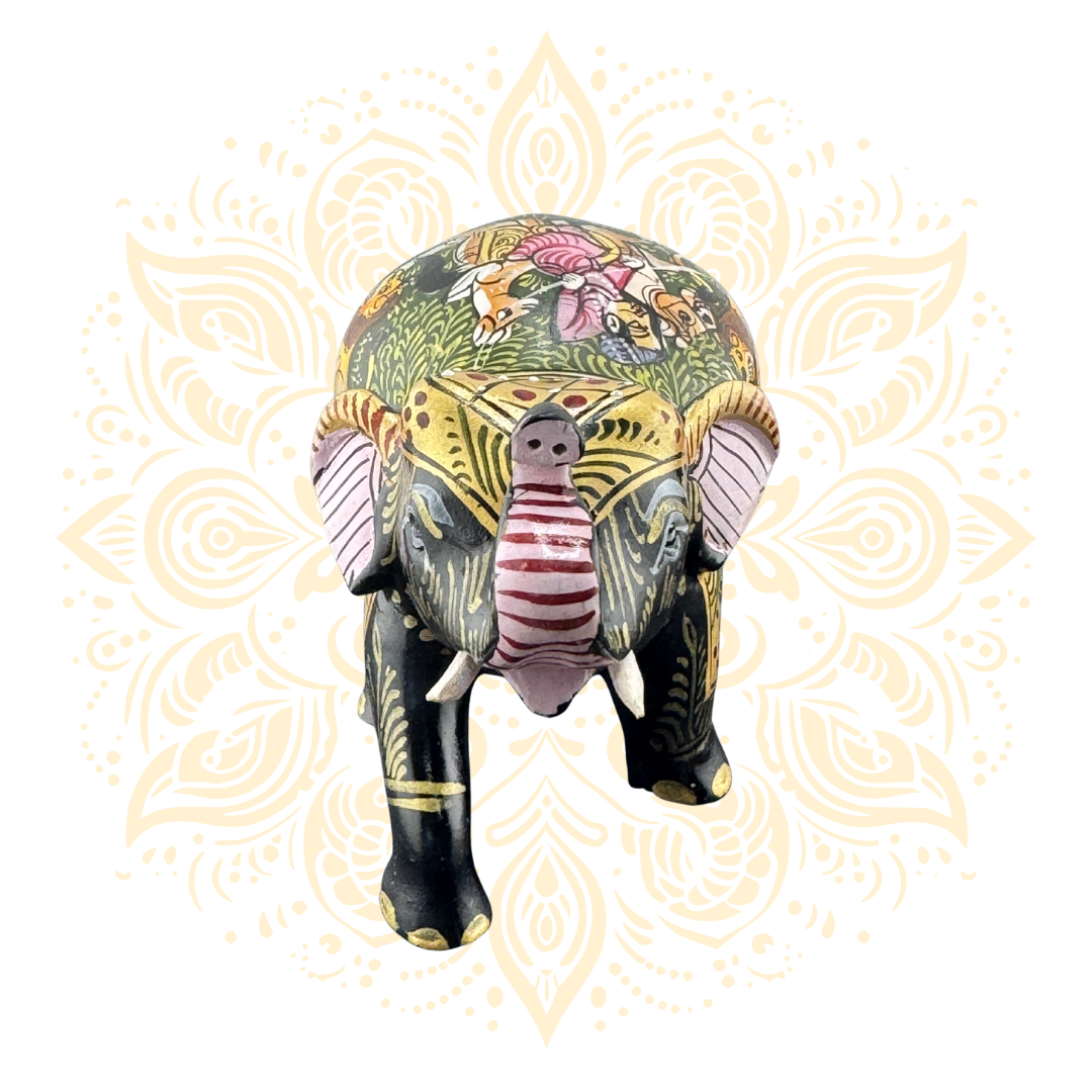 Wooden Black Painted Elephant Flower Work