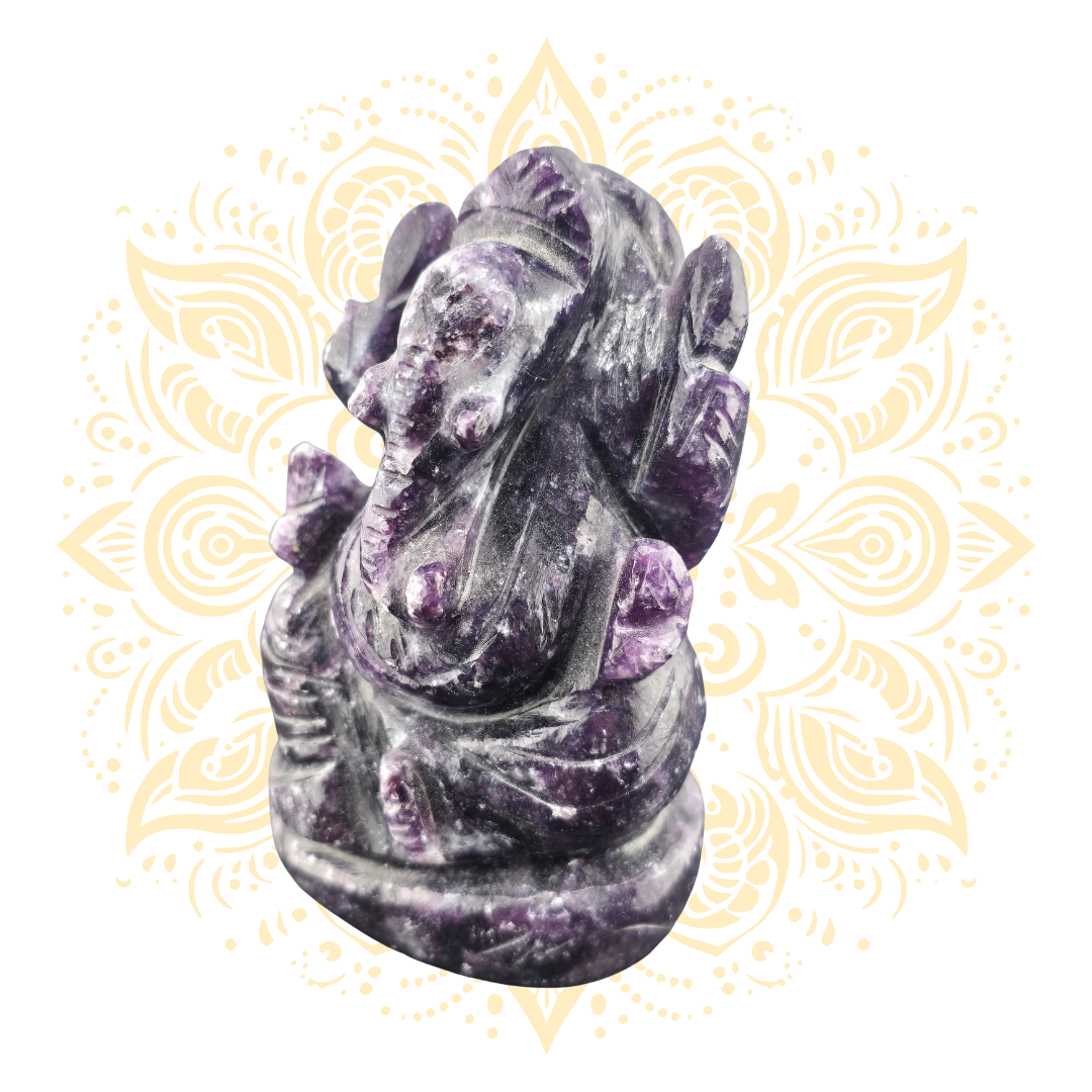 Gemstone Lepidolite Ganesh Murti 3" - Matchless Gifts7
