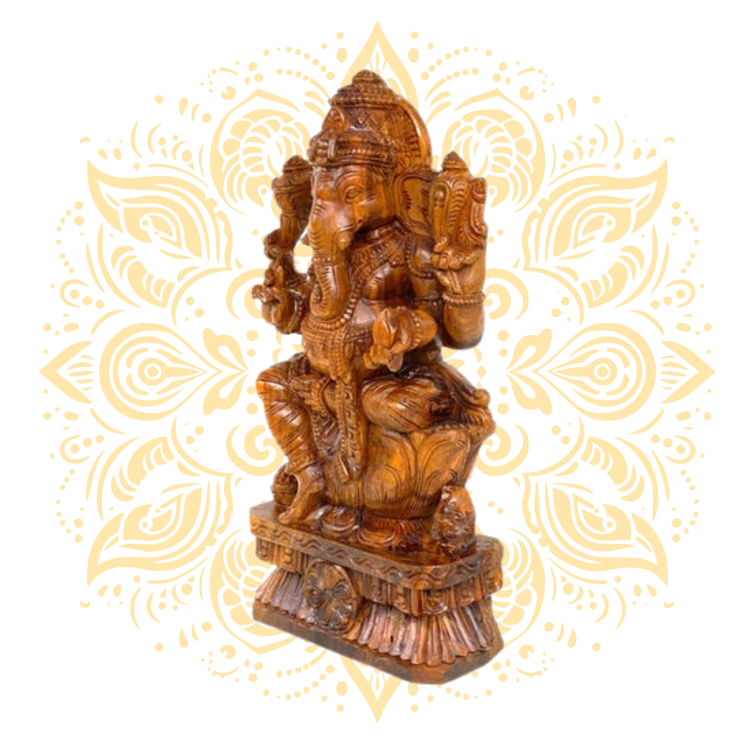 Handcrafted Wooden Ganesh Deity 24"
